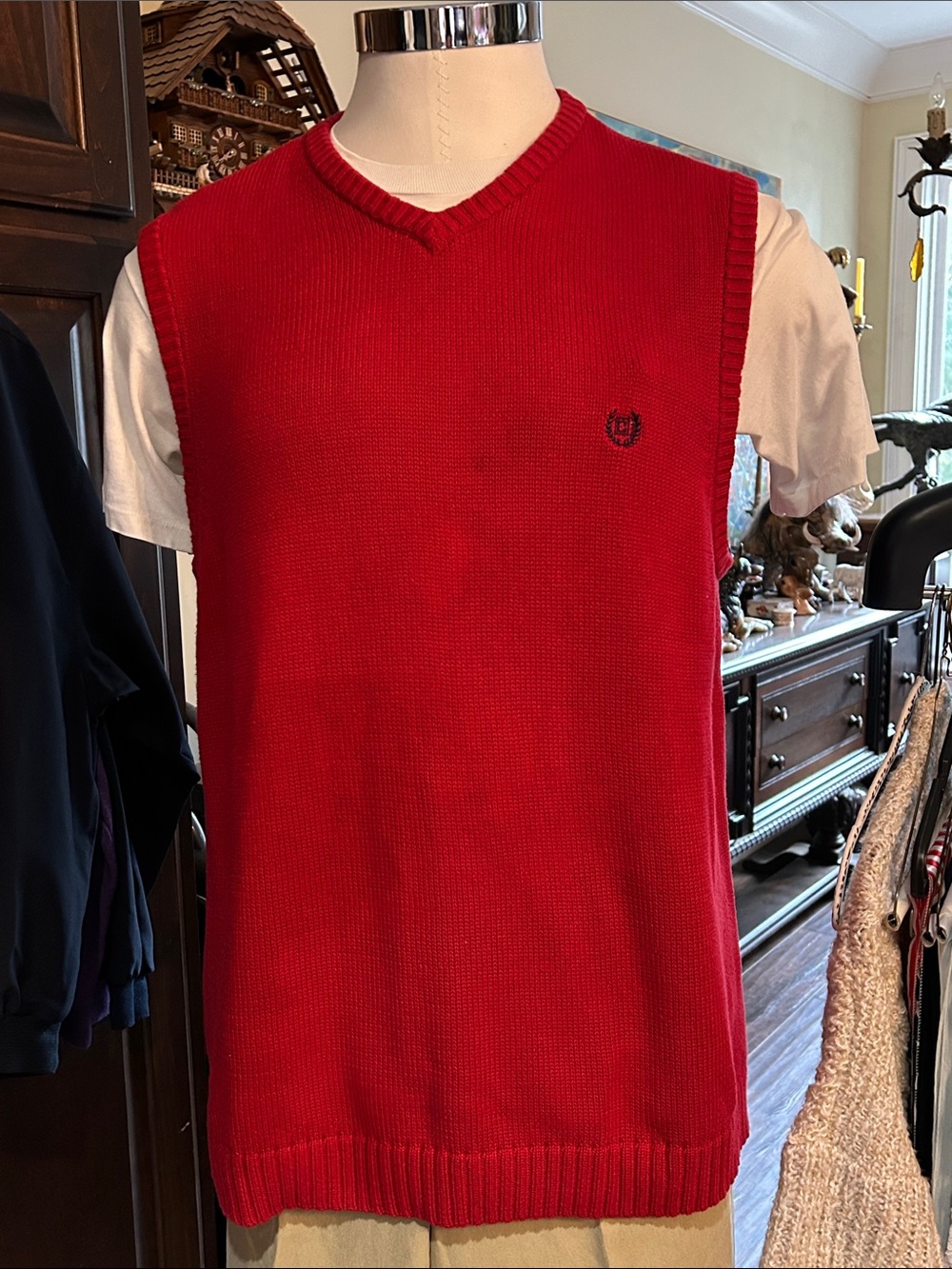 Y2K Chaps Ralph Lauren Sz L Red V-Neck Knit Sweater Vest